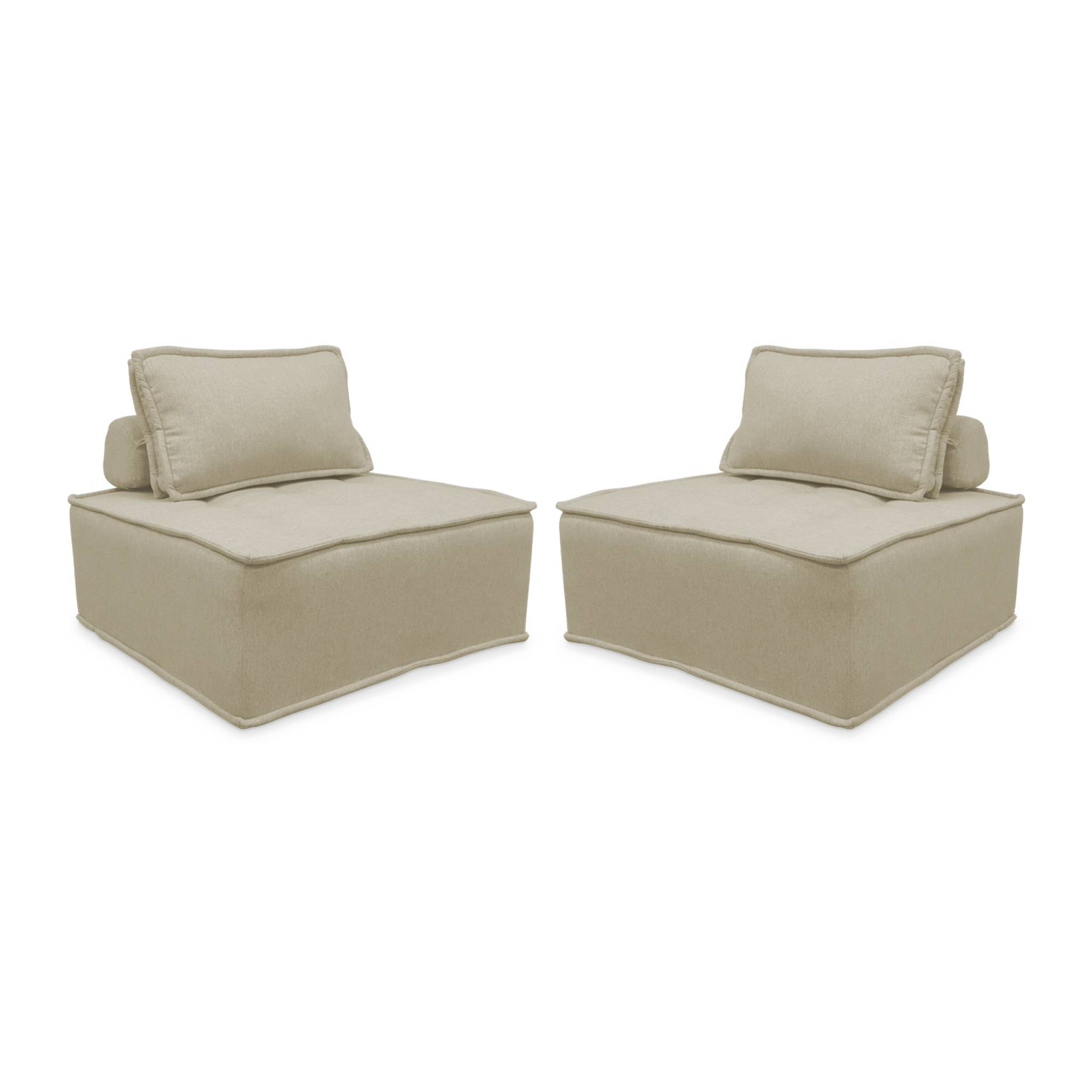 Lot de 2 chauffeuses pour canapé modulable tissu capitonné beige avec un coussin