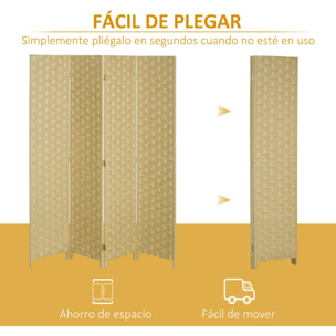 Biombo Separador de 4 Paneles 159,5x169,5 cm Divisor de Habitación Plegable de Cuerda de Papel Decoración Partición para Dormitorio Salón Marrón