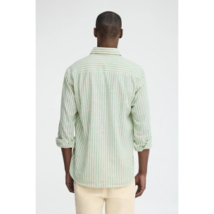 Camisa de rayas cotolino verde con cuello italiano y logo Polo Club