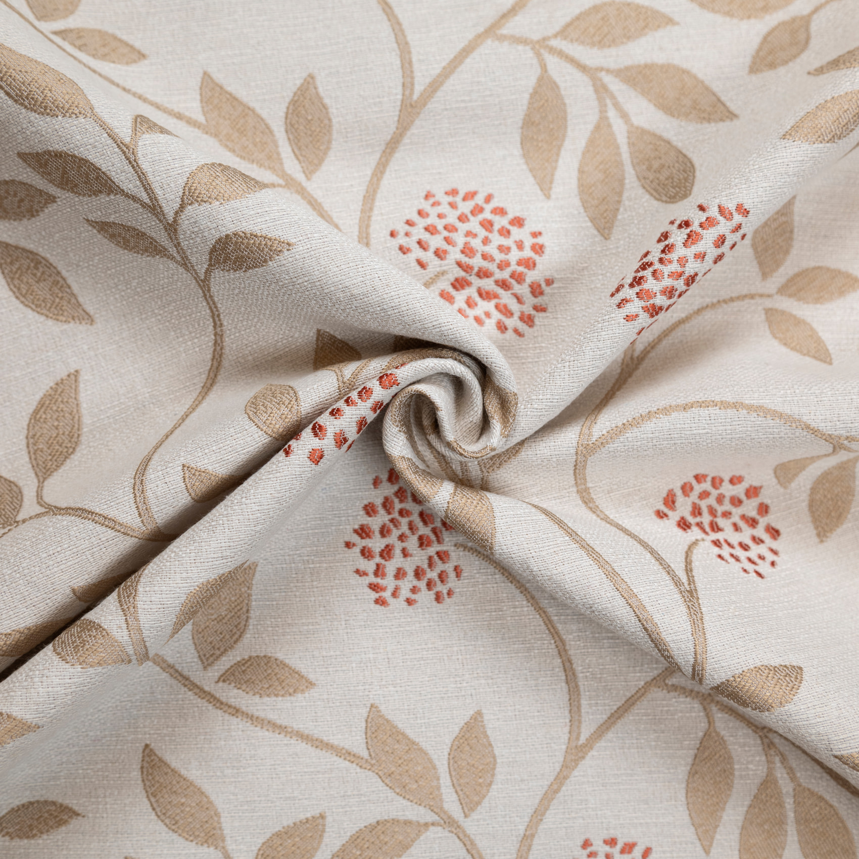 Rideau jacquard polycoton motifs végétaux - Beige