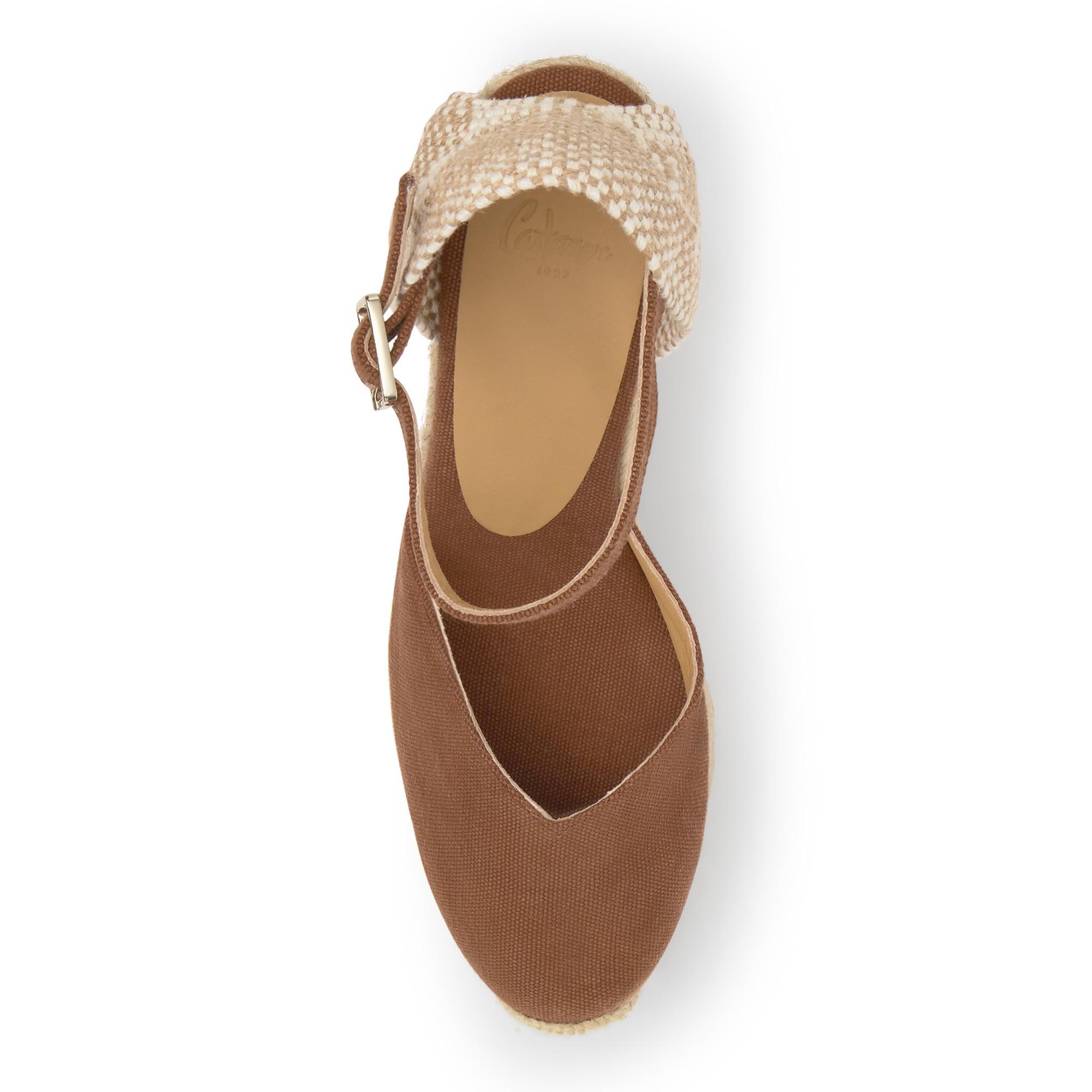 Alpargata de cuña 8 cm en lona de algodón con lazo al tobillo