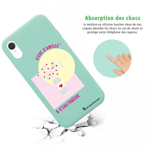 Coque iPhone Xr Silicone Liquide Douce vert pâle Vivre D'amour et D'eau fraîche La Coque Francaise.