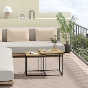 Set di 2 tavolini da salotto Nesting rovere e metallo nero