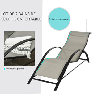 Lot de 2 bains de soleil – Design contemporain – Table incluse