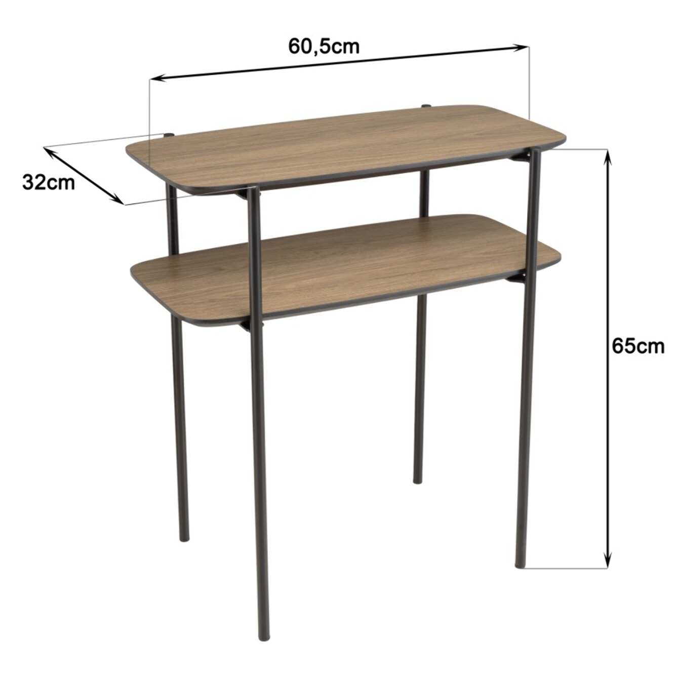 JULIA - Table d'appoint double plateau couleur mocha pieds métal noir