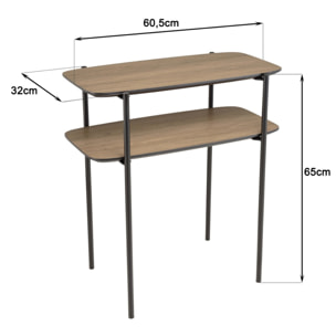 JULIA - Table d'appoint double plateau couleur mocha pieds métal noir