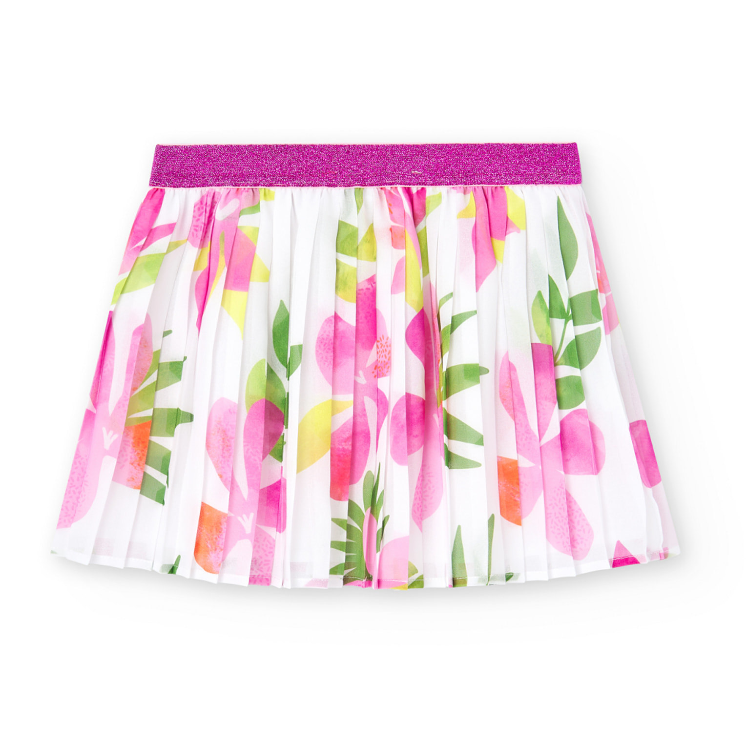 Falda plisada para niña estampada con flores de color rosa