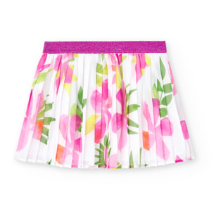 Falda plisada para niña estampada con flores de color rosa