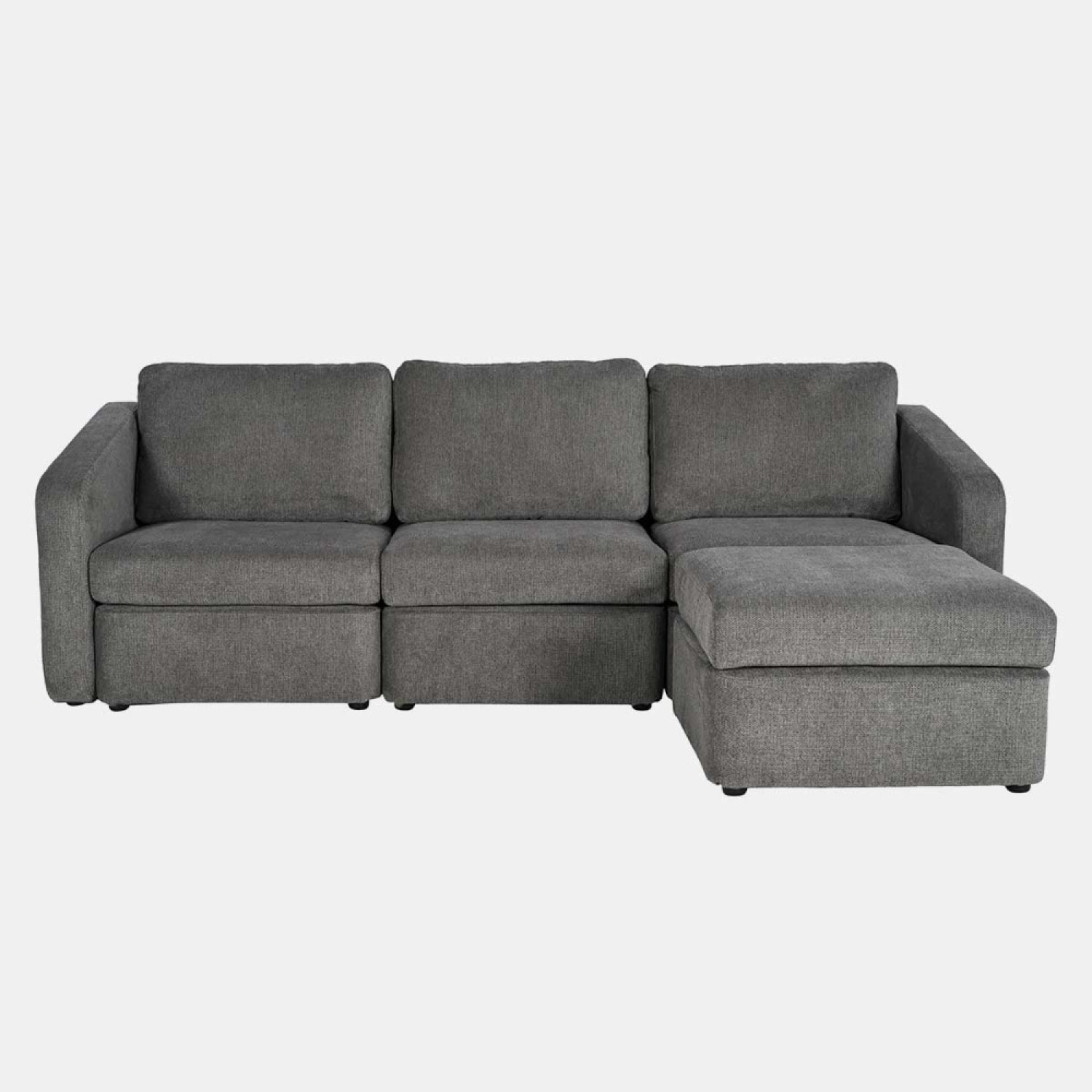 GALEGO Canapé modulable 3 places gris foncé avec pouf