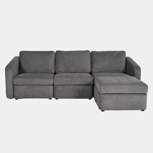 GALEGO Canapé modulable 3 places gris foncé avec pouf