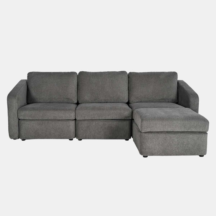 GALEGO Canapé modulable 3 places gris foncé avec pouf