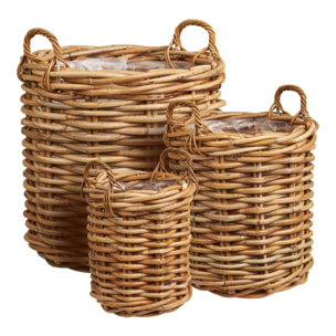 Burton - Set 3 cesti in rattan kubu naturale di misure diverse