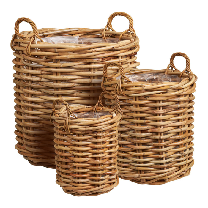 Burton - Set 3 cesti in rattan kubu naturale di misure diverse