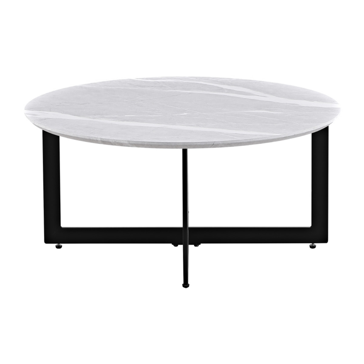 Tavolino rotondo con top effetto marmo grigio chiaro con gambe nere - Yara