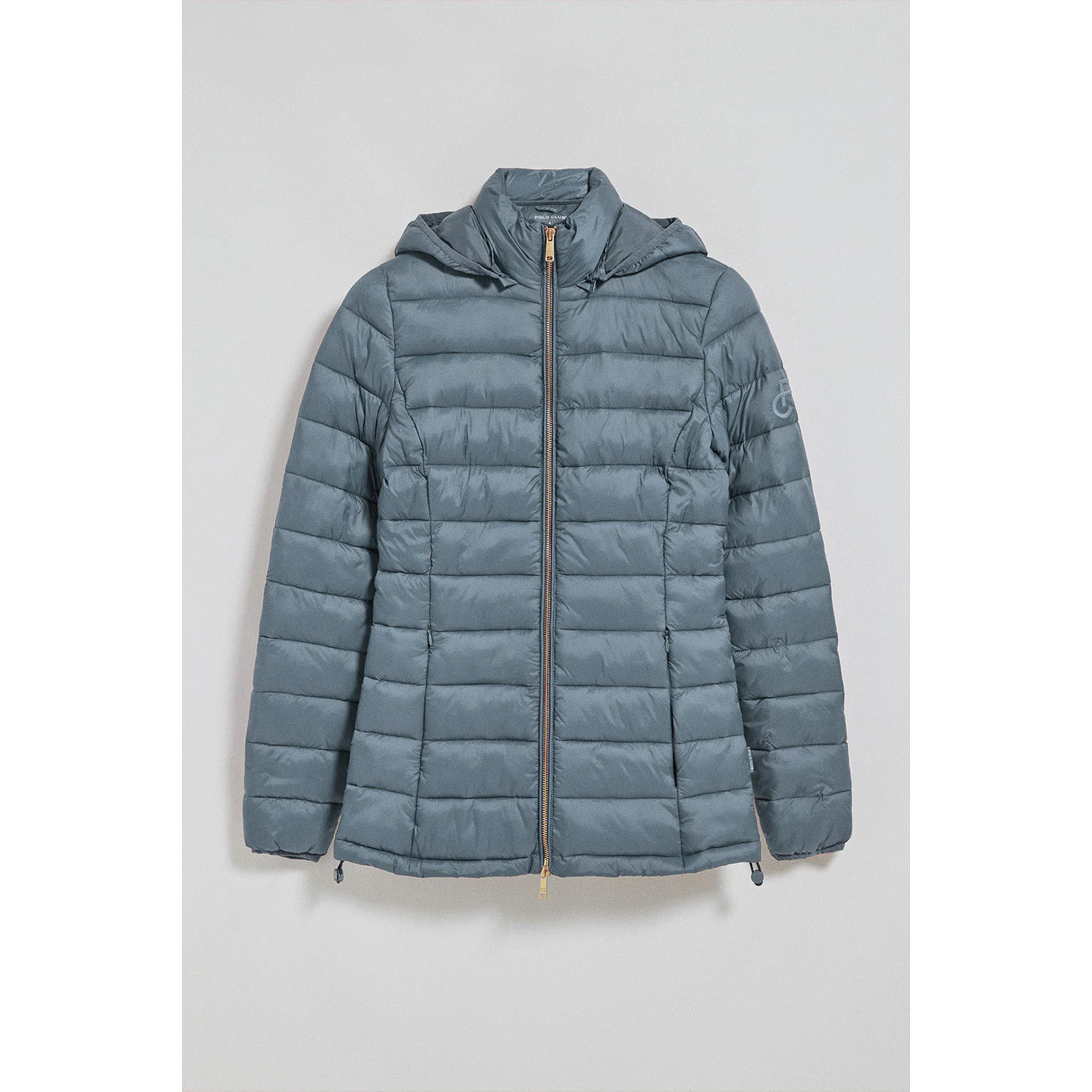 Chaqueta ultralight azul denim Cintia de capucha extraíble y bordado PC