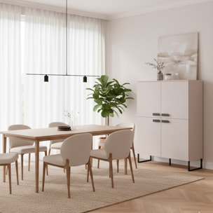 Madia Alta 4 Ante Mobile Soggiorno Moderno Con 4 Ripiani Interni E Piedini Neri Design Elegante Per Sala Da Pranzo Salotto 108 x 144 x 40 Cm Cashmere