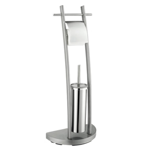 Porte-papier toilette avec brosse WC Tomasucci THEO, en acier et métal, argenté, 33 × 18 × 80 cm