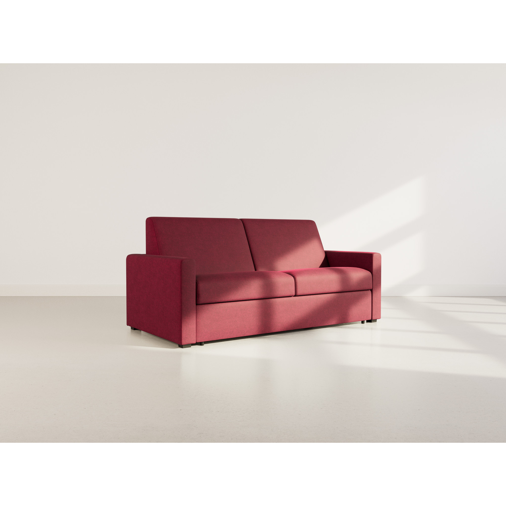 Julia - canapé lit 3 places convertible express couchage quotidien 140 cm matelas 14 cm en tissu - Prune