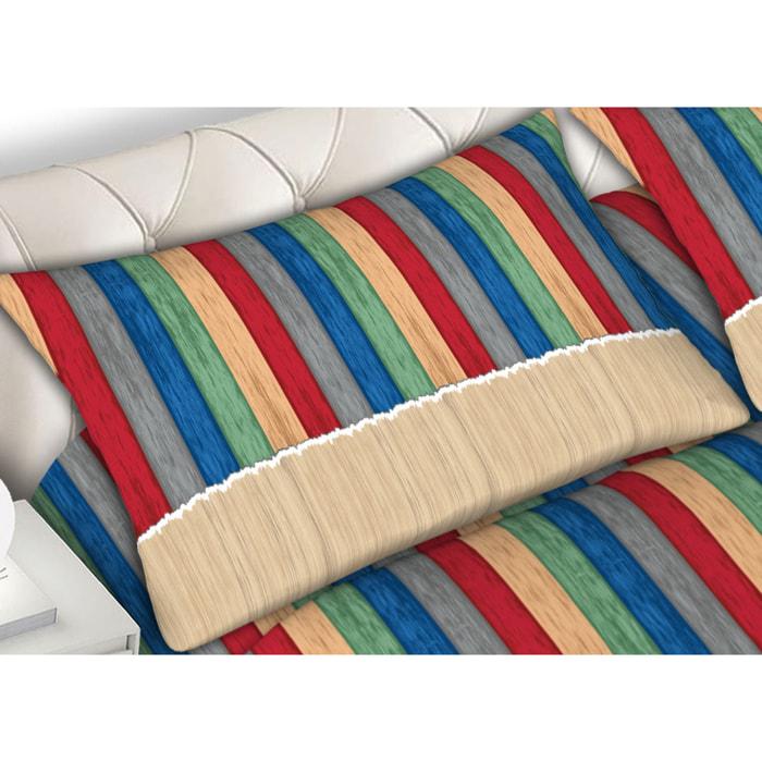 Completo Lenzuola 100% Cotone Disegno Multicolor Beige CN