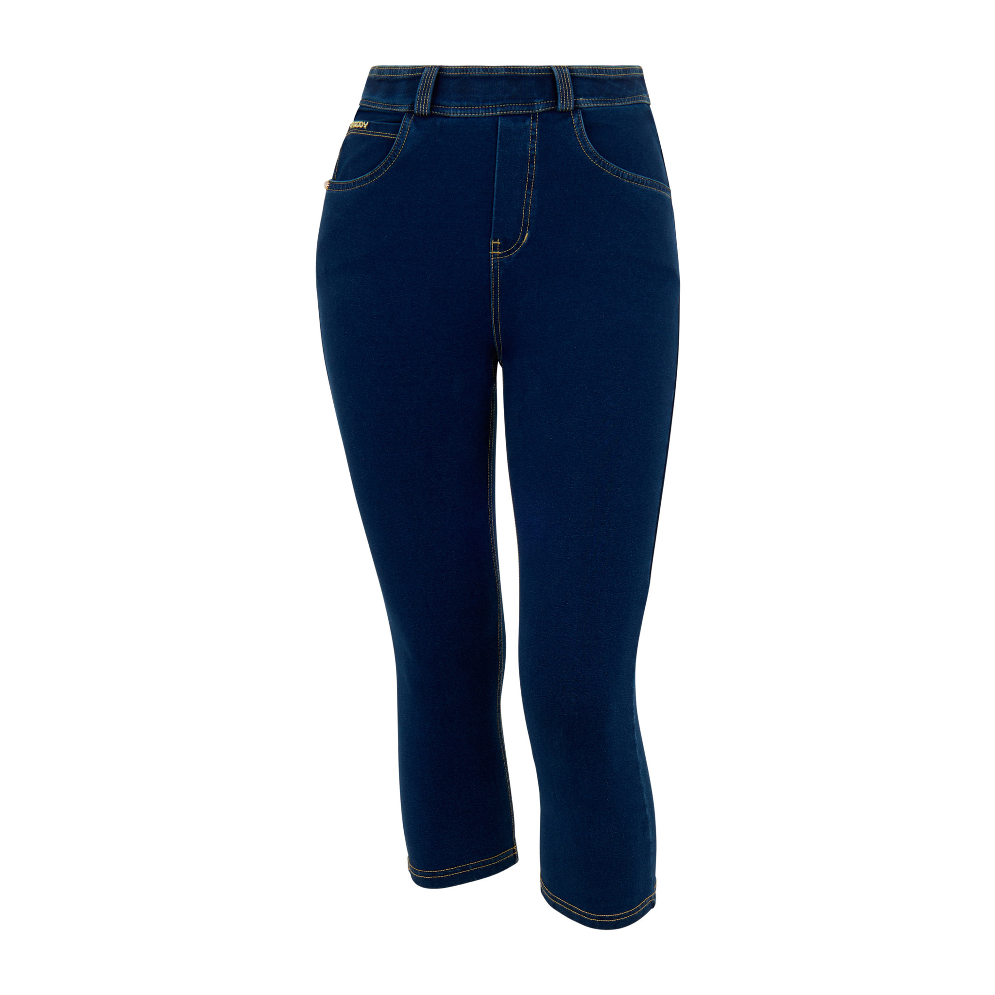Pantaloni capri effetto denim con 5 tasche