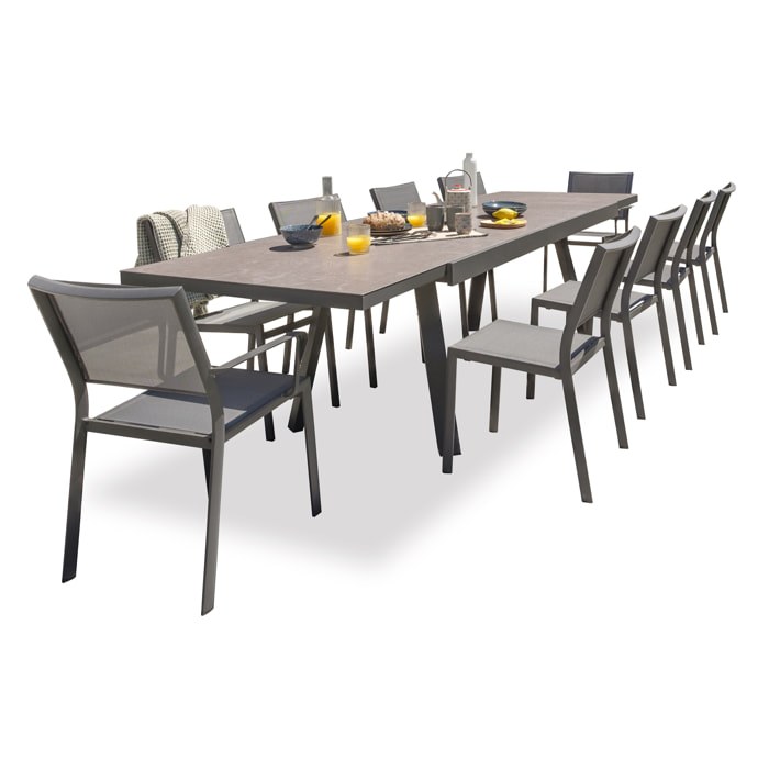 STOCKHOLM - Ensemble repas de jardin 10 places en céramique sur verre