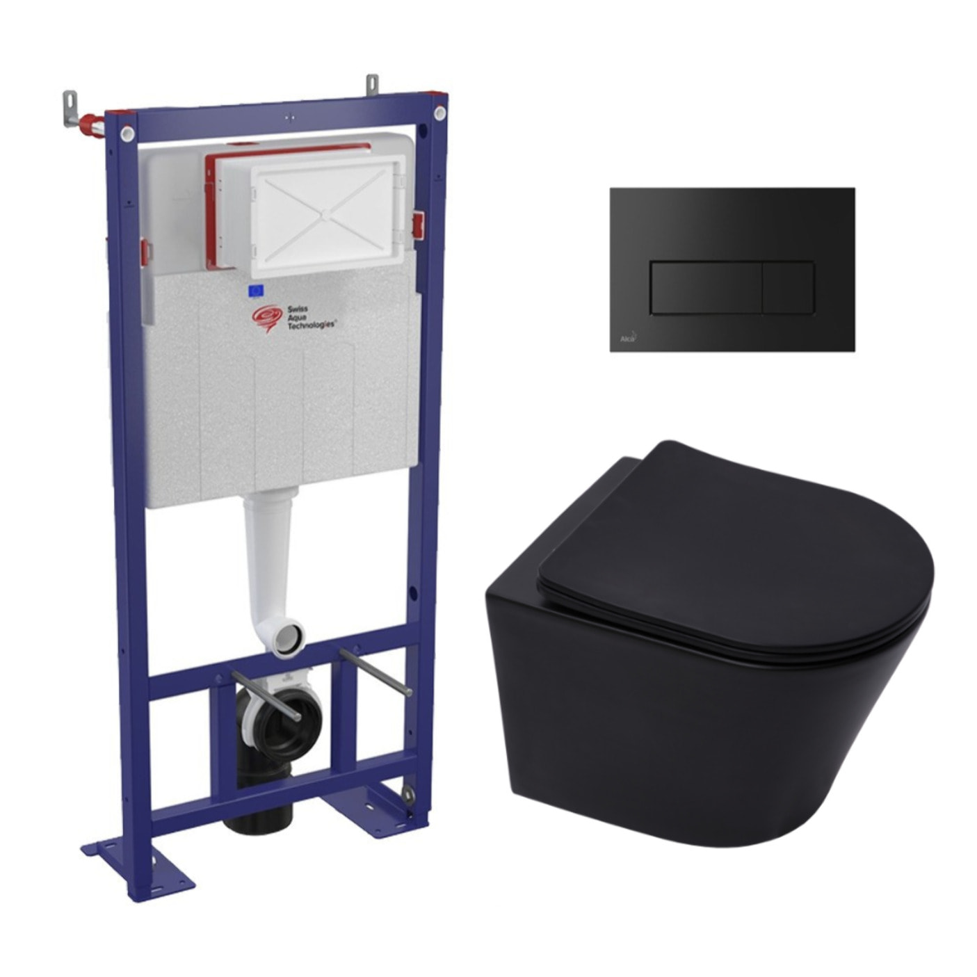 Pack WC Bâti autoportant + WC SAT Infinitio sans bride noir mat + Abattant softclose + Plaque noire mat