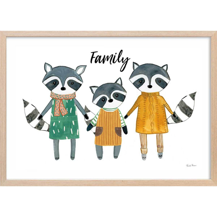 Affiche enfant famille voisine  Affiche + cadre en bois - Chêne