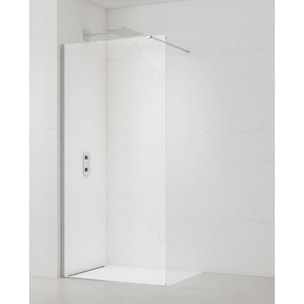 Walk-in 120x200cm Paroi en verre Crystal Glass® 8 mm anticalcaire, avec bras et profilés chrome brillant (SATBWI120PR)