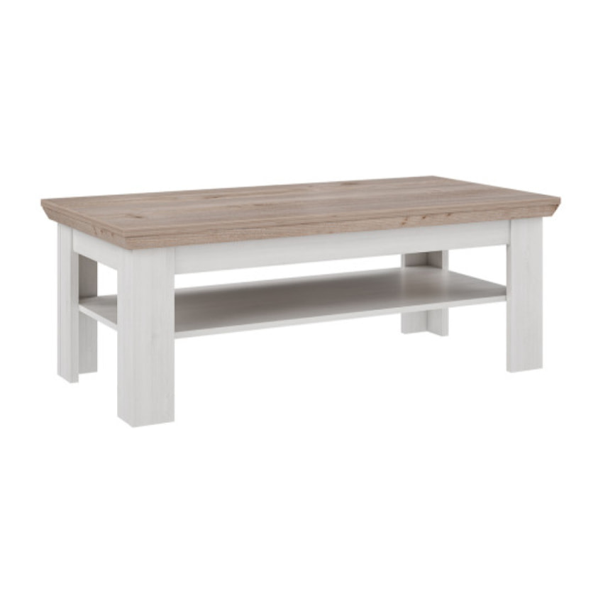 Table basse avec étagère en bois effet chêne clair blanchi - ILONA