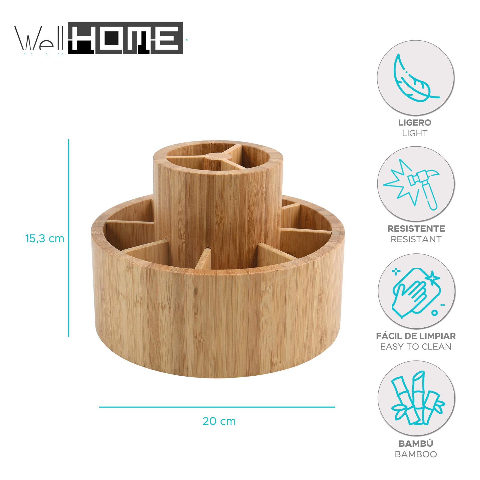 Organizador giratorio de Bambú 20x5,3cm siendo versátil y funcional