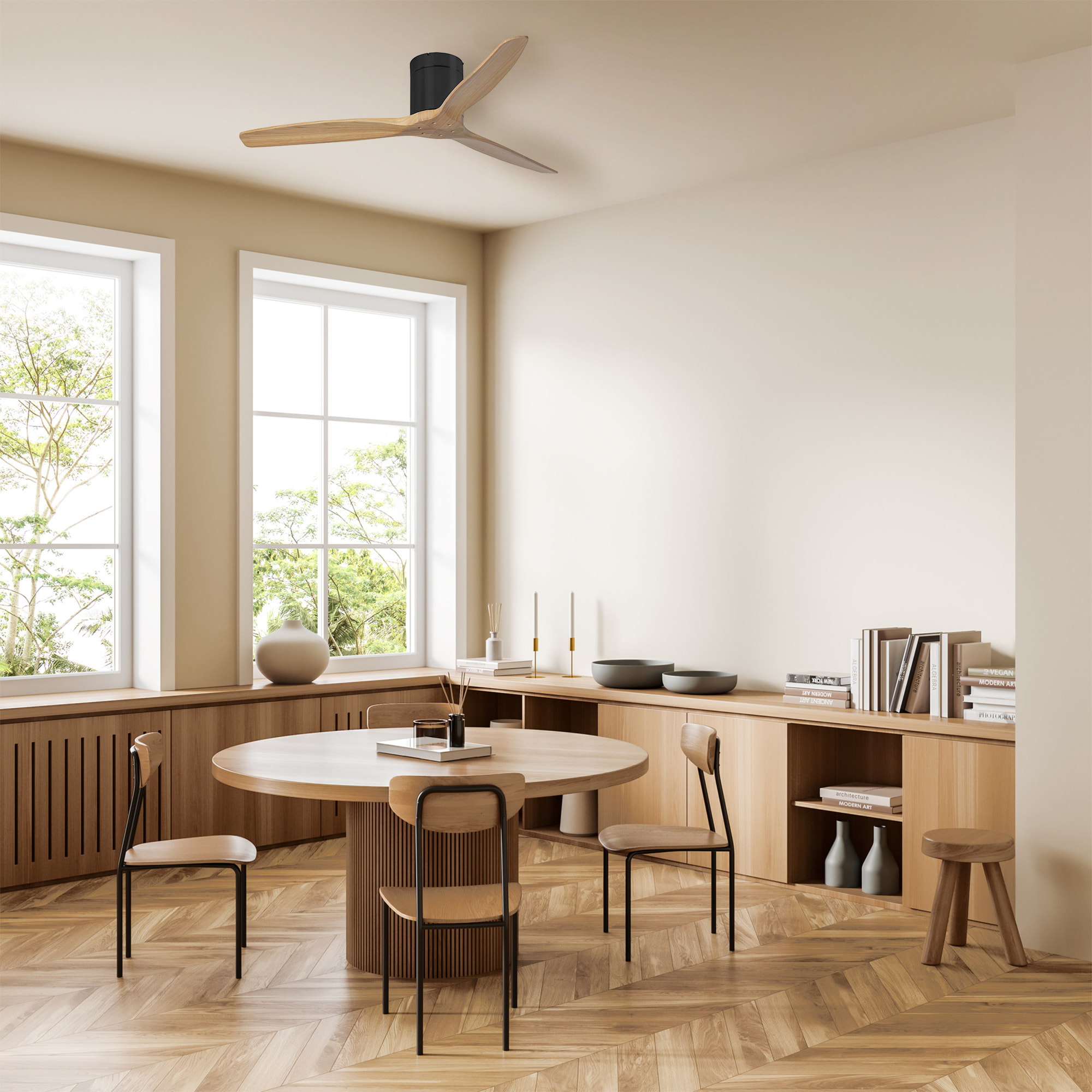 Forlight Ventilador de Techo Exterior IP44 - Motor DC Silencioso, 132 cm, Madera Oscura, 6 Velocidades, Mando a Distancia, Ideal para Terrazas y Baños Grandes