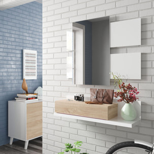 Mueble Recibidor Espejo Y Cajon 20x75x29 Cm Blanco Artik/roble