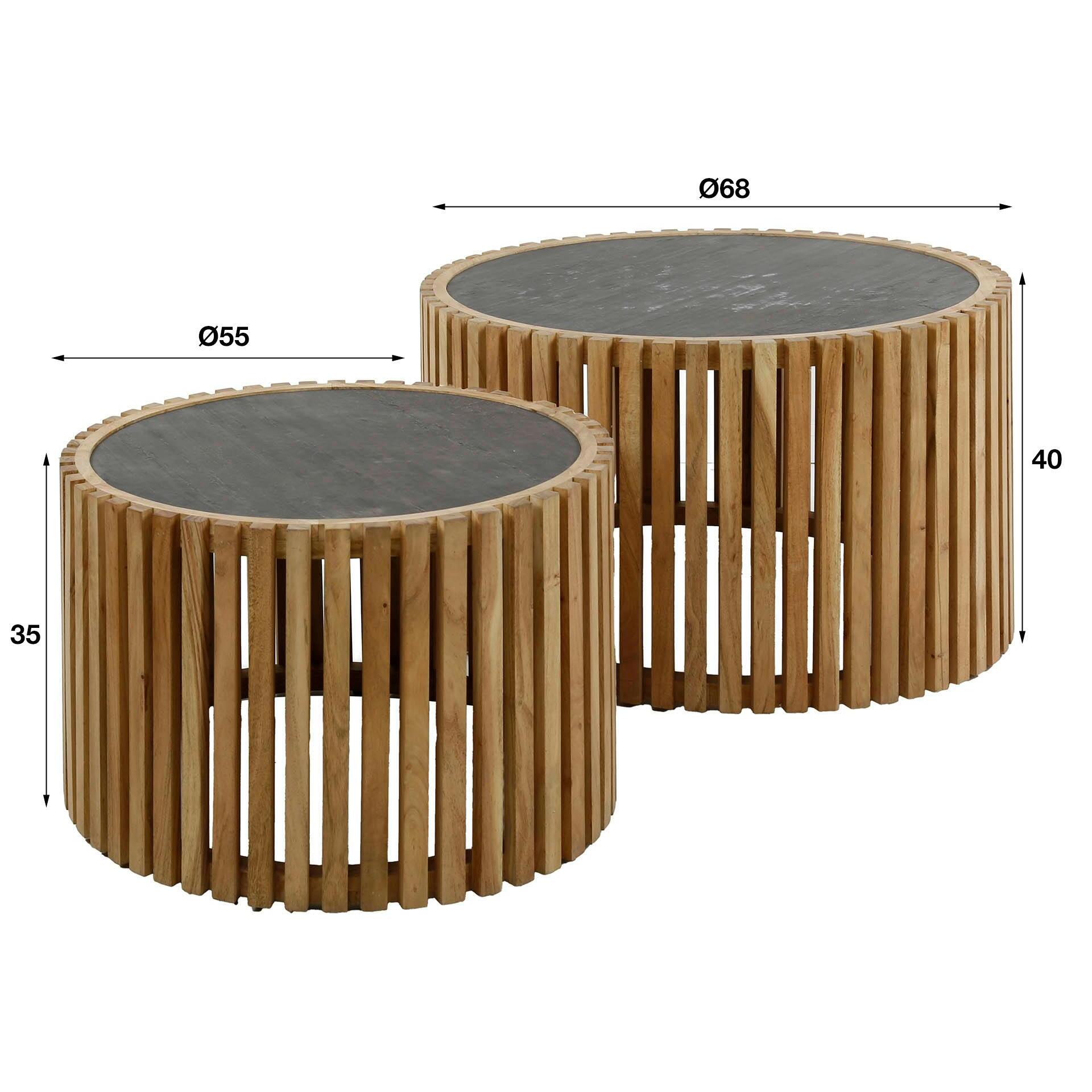 Table basse ronde bois d'acacia et ardoise (lot de 2) MELBOURNE