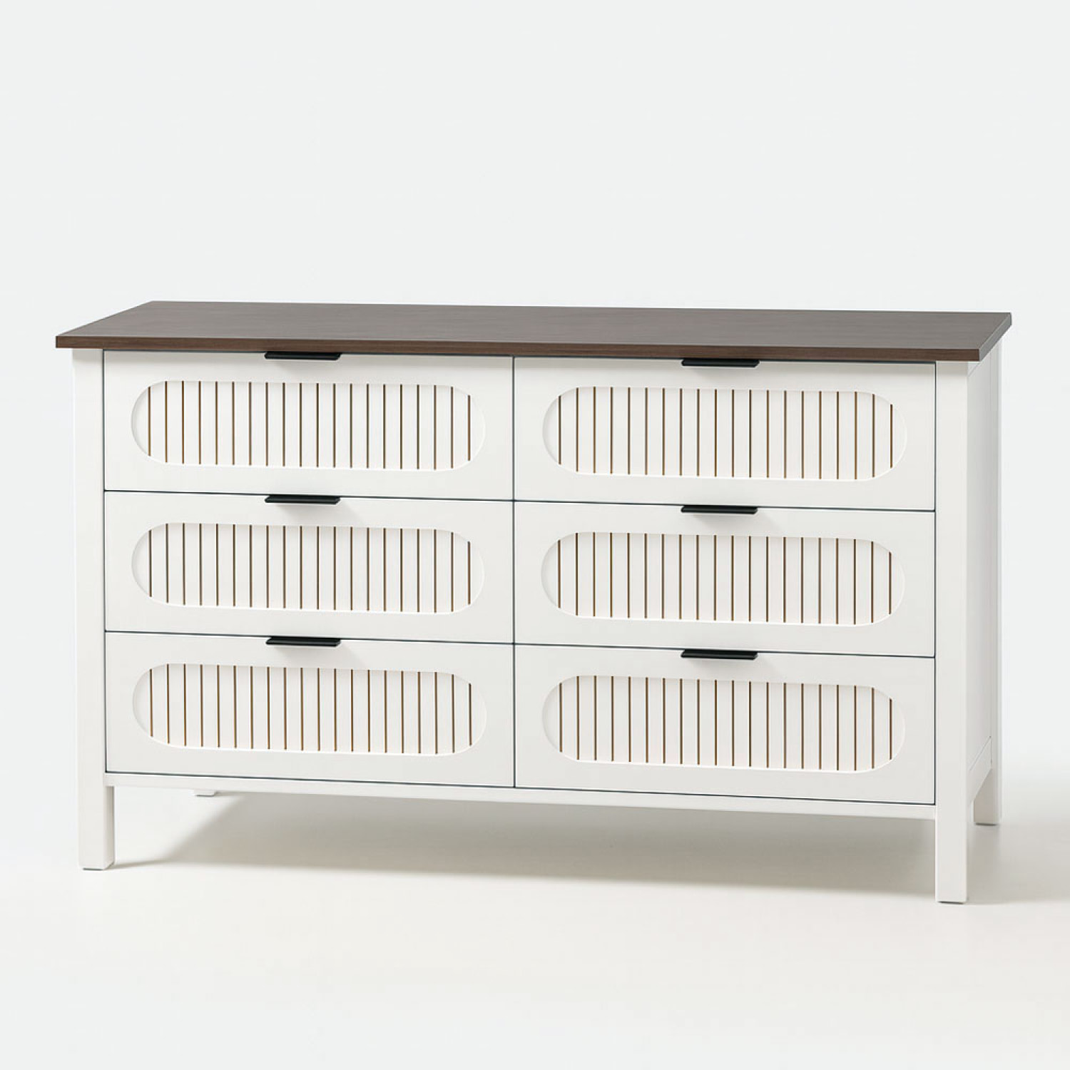 NORTH Commode 6 tiroirs blanc rainuré et bois 120cm