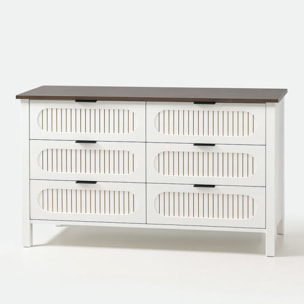 NORTH Commode 6 tiroirs blanc rainuré et bois 120cm