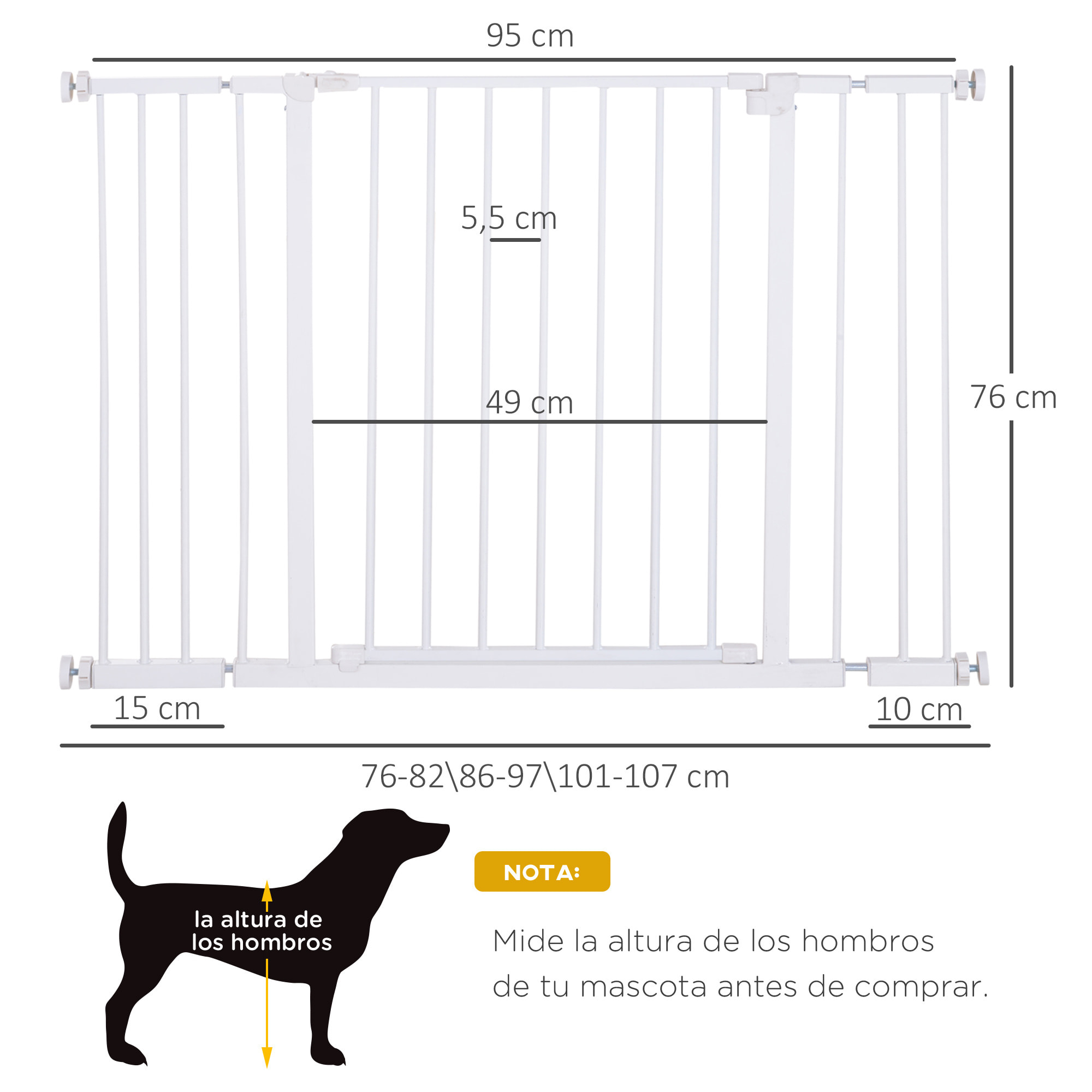 Barrera para Perros y Bebé de Metal 72-107x76cm Blanco