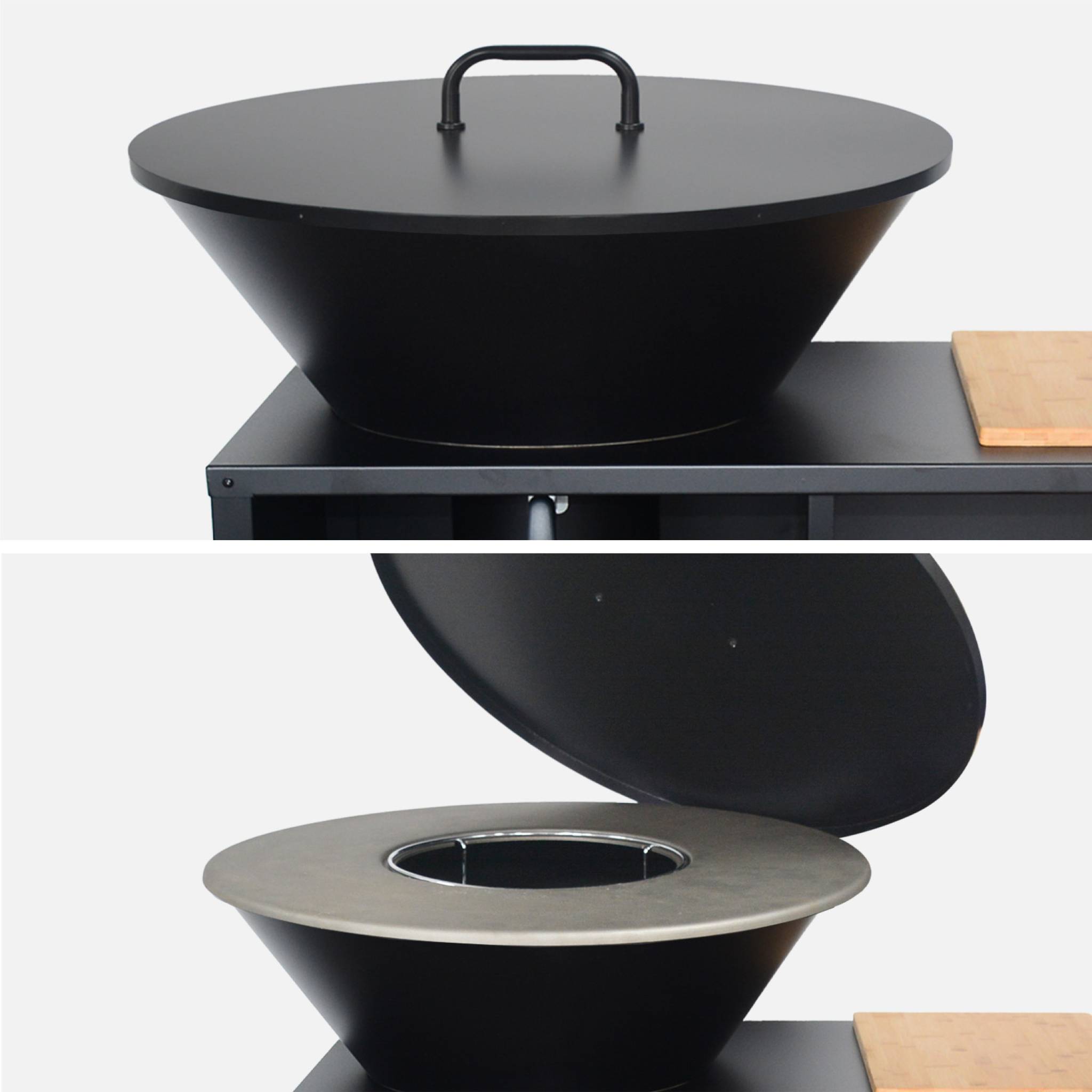 Brasero barbecue Ø80cm, desserte avec espaces de rangement, couvercle et ustensiles STROMBOLI