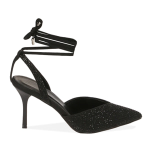 Zapatos destalonados de lycra negra, tacón de 8,5 cm.