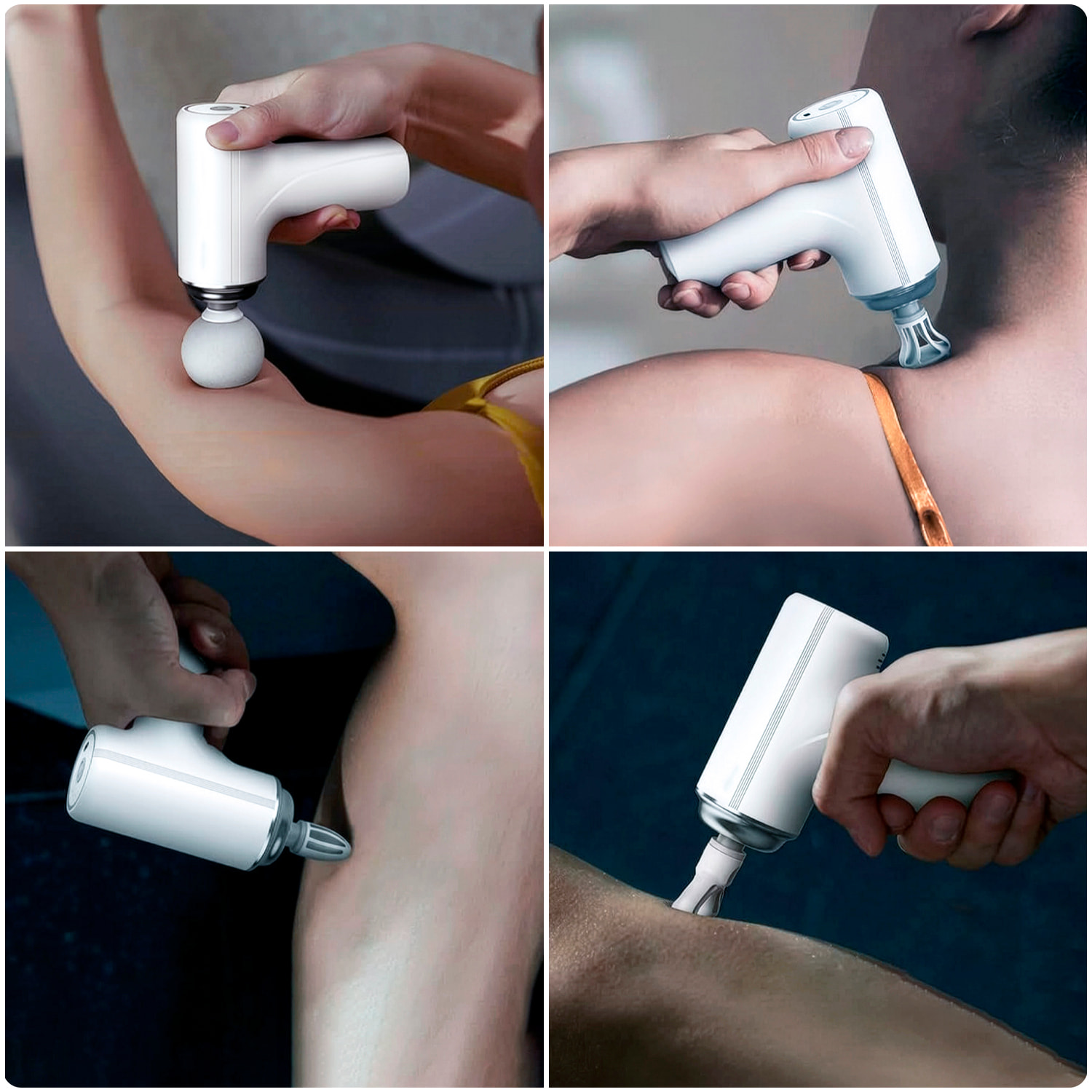 Pistola de masaje fascia MD-MG203 con 6 velocidades, batería de 1500 mAh. Incluye 4 cabezales intercambiables.
