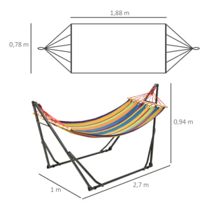 Hamac de jardin pliable avec support acier époxy et toile coton lin multicolore