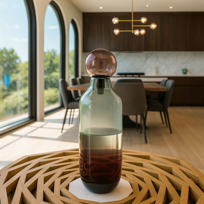 Vase avec bouchon bordeaux et gris en verre h46cm MAJESTY