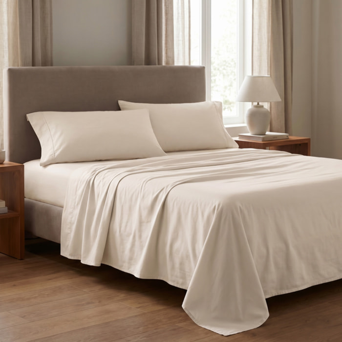 Completo lenzuola matrimoniale in raso di cotone 200 TC, set con lenzuolo sopra sotto con angoli e 2 federe con volani, morbido e traspirante, effetto seta elegante, stile hotel, resistente e facile da lavare, comfort per tutte le stagioni
