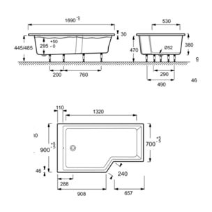 Pack baignoire bain douche 170 x 90  Neo version gauche + tablier