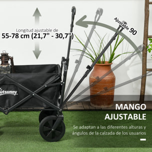 Carro Plegable con Toldo Desmontable Carro de Jardín con Longitud y Ángulo del Mango Ajustables y Bolsa de Transporte Carga 100 kg Negro