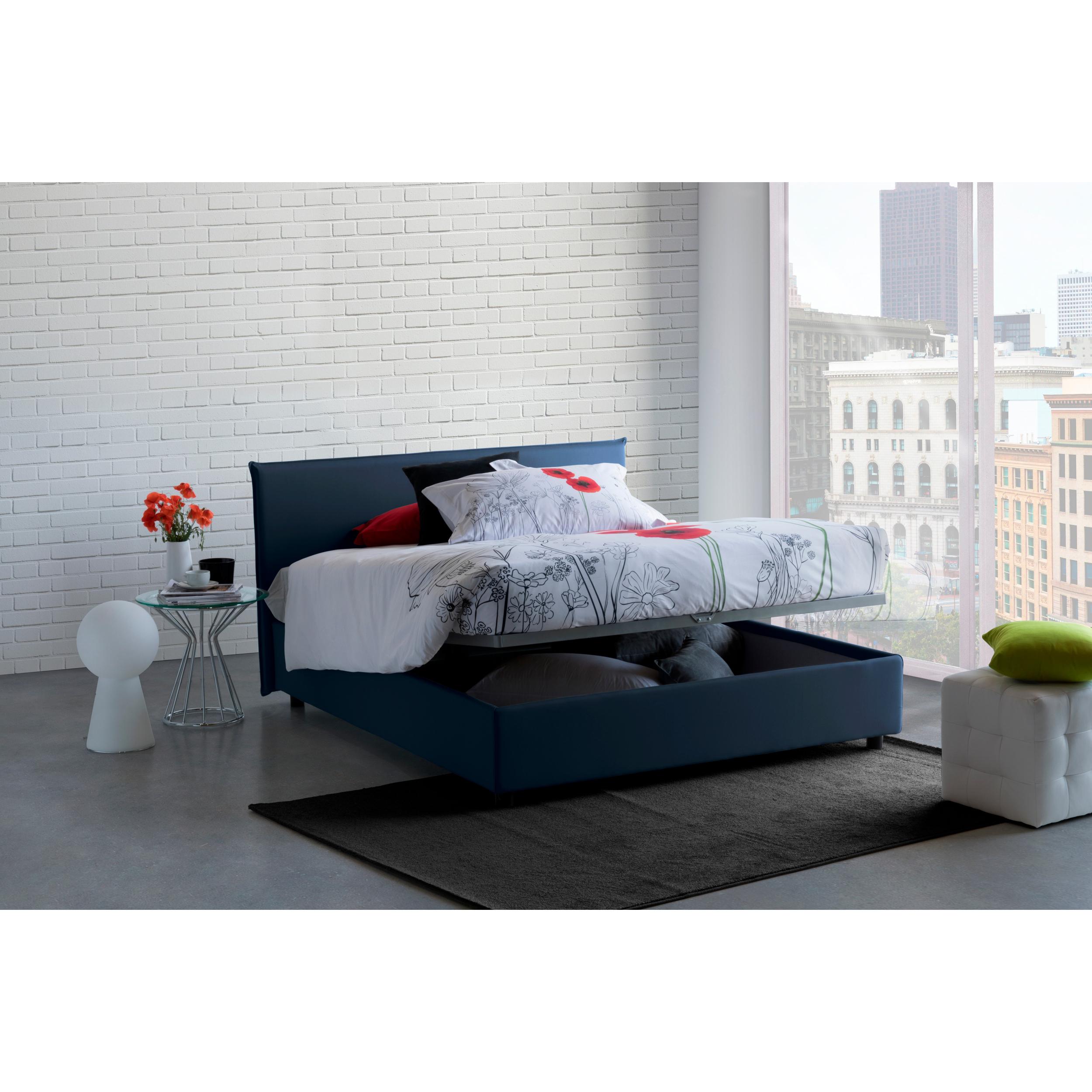 Letto matrimoniale Betty, Letto contenitore con rivestimento in tessuto, 100% Made in Italy, Apertura frontale, adatto per materasso Cm 160x190, Blu