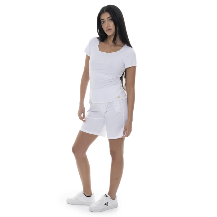 T-shirt da donna in costina elasticizzata Leone Chic Gold