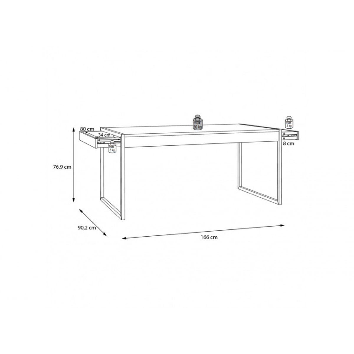 Table de repas avec tiroirs en bois effet chêne - MIAMI