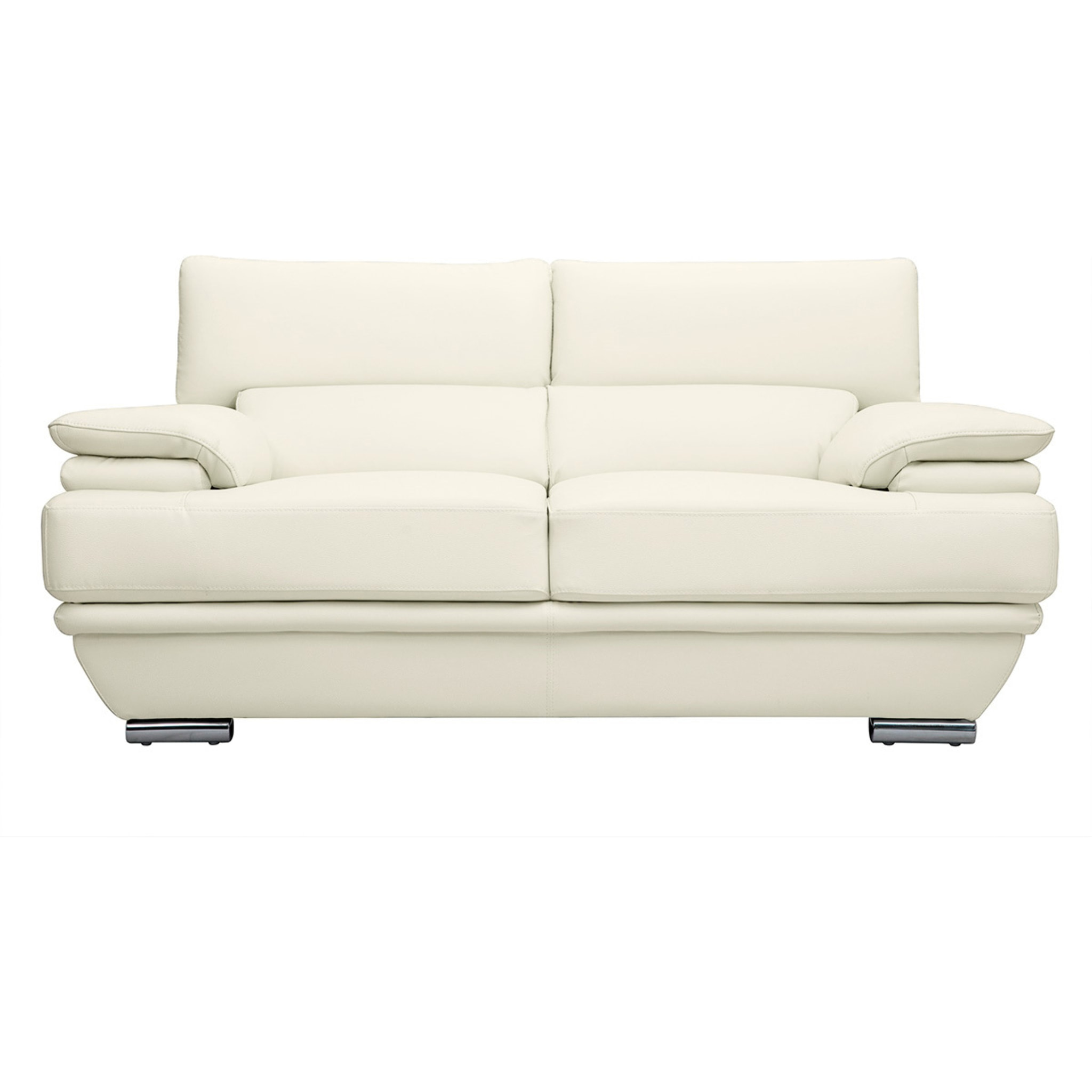 Canapé design avec têtières ajustables 2 places cuir blanc et acier chromé EWING