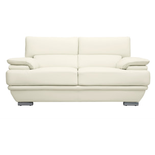 Canapé design avec têtières ajustables 2 places cuir blanc et acier chromé EWING