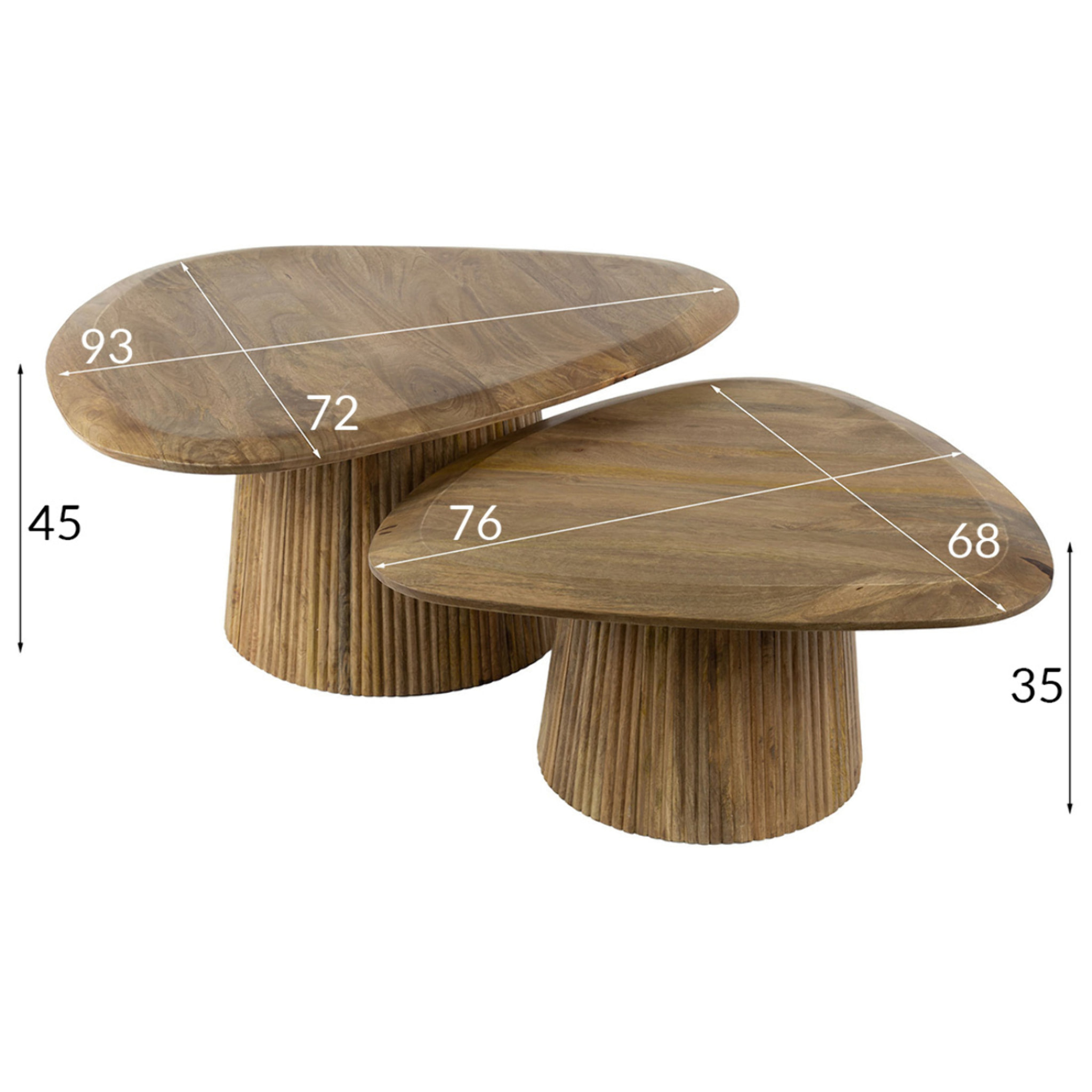 Dayo - lot de 2 tables basses gigognes - en bois massif de manguier - 93 et 76 cm - Bois